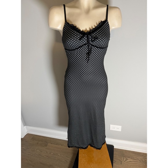 Princess Polly Dresses & Skirts - Princess Polly Delaney V Neck Frill Midi Dress Black Polka Dot Lace Trim US 0
